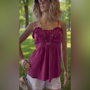 Takara Fuchsia spaghetti adjustable straps Ruffled Top Ties on back Size Medium